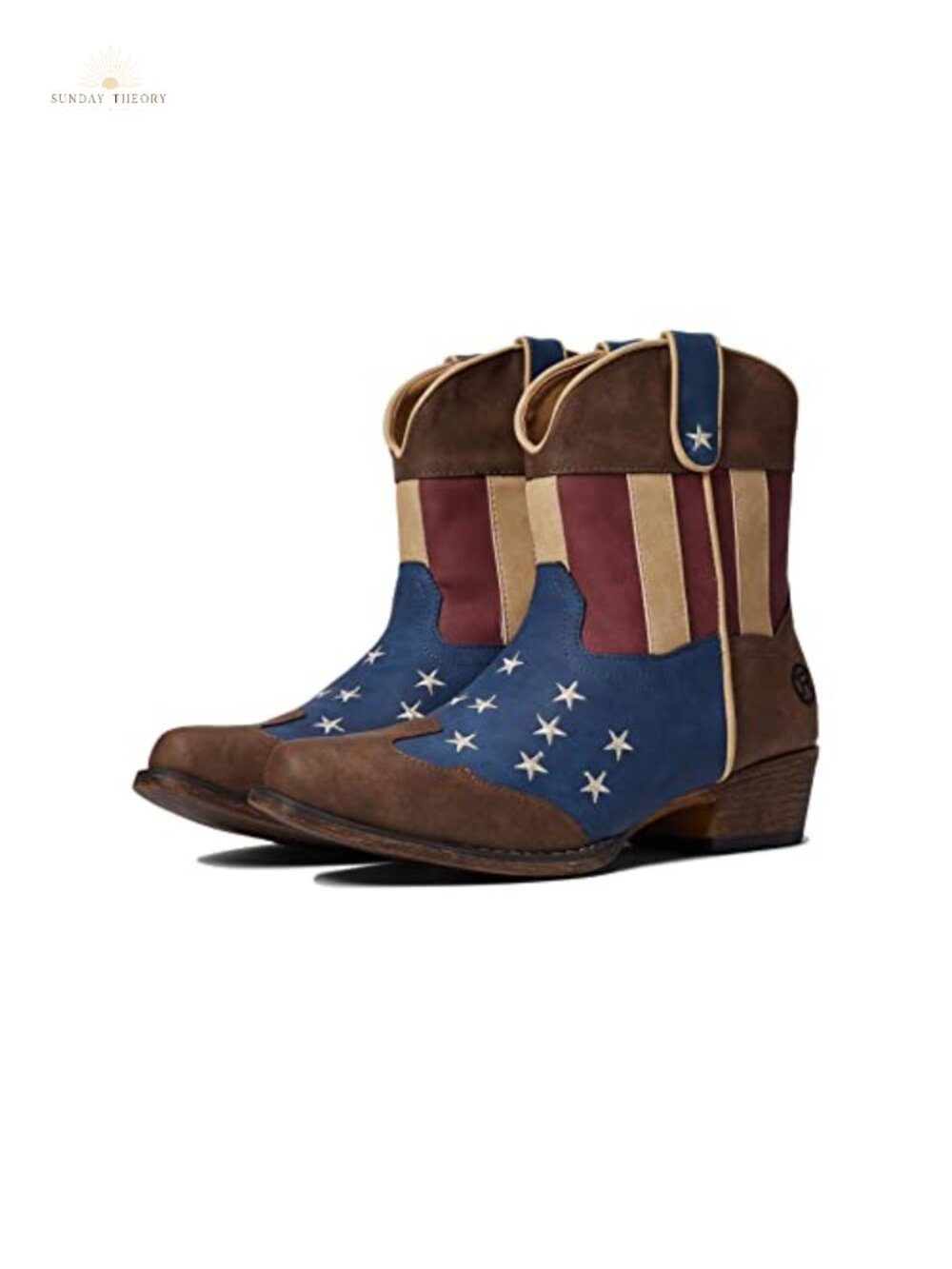 Patriotic Western Ankle Boots Women Snip Toe Faux Leather Cowgirl Short Boot
